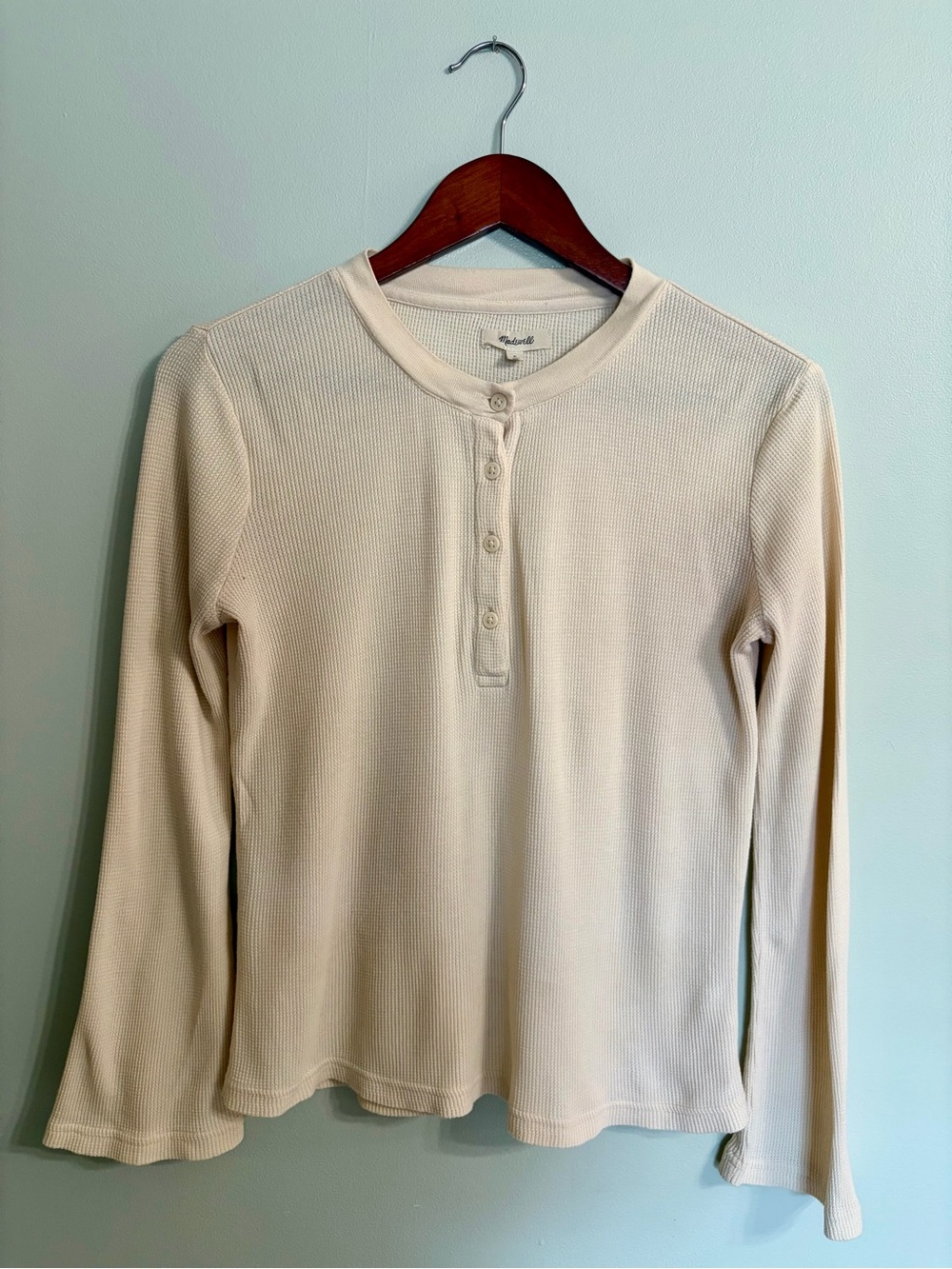 Madewell Cream Waffle Henley Long Sleeve Top
